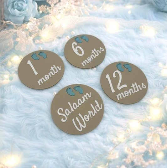 Salaam World Baby Milestone Premium Discs - Muslim Baby Gift - Islamic New Baby Gift - Baby Milestone Cards - Baby Footprints - Baby Shower