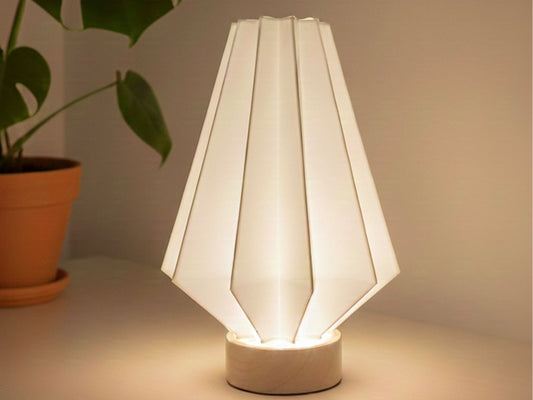 LED Lamp with Solid Wood Base Geometric - 7 Colour Auto-Cycle Minimalist 3D Light | Unique Origami Mood Lamp, USB Powered