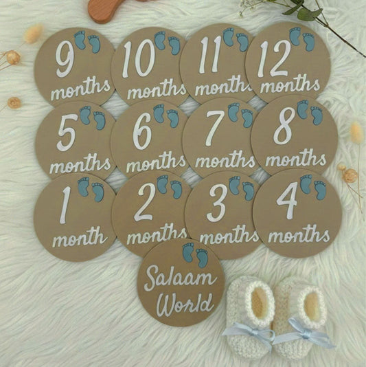 Salaam World Baby Milestone Premium Discs - Muslim Baby Gift - Islamic New Baby Gift - Baby Milestone Cards - Baby Footprints - Baby Shower