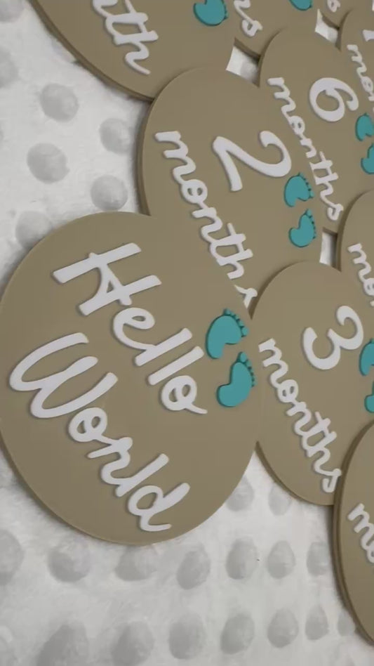Baby Milestone Discs Premium Touch | 1 - 12 Months Hello World | Free Shipping | Baby Shower Gift | Baby Gift | Baby Milestone Card|New Baby
